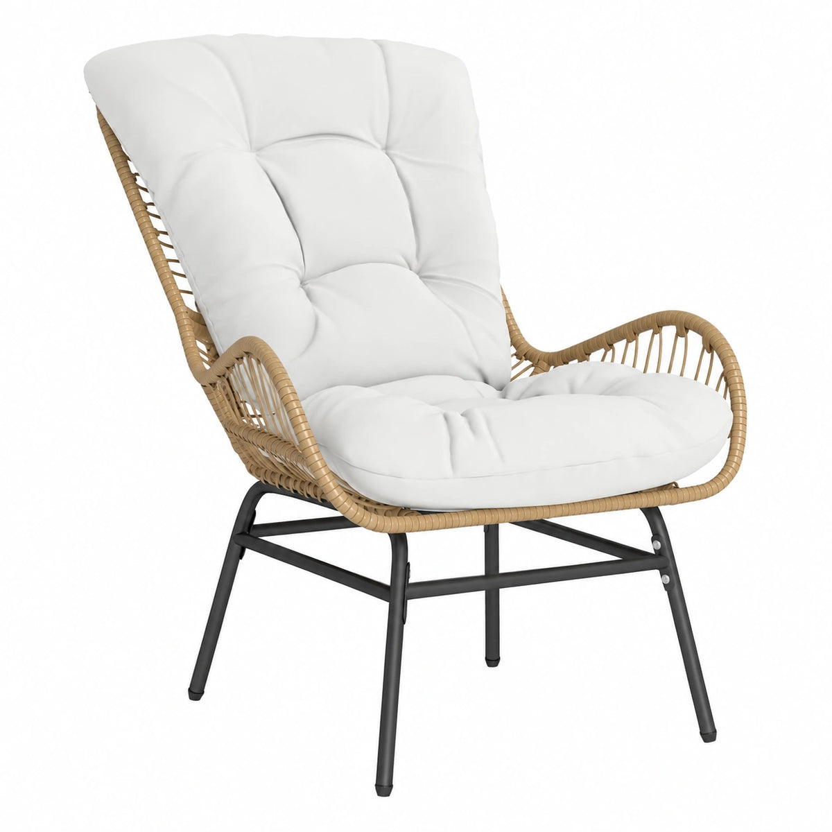 Poltrona in Rattan con Cuscino Imbottito e Braccioli Curvi per Esterni