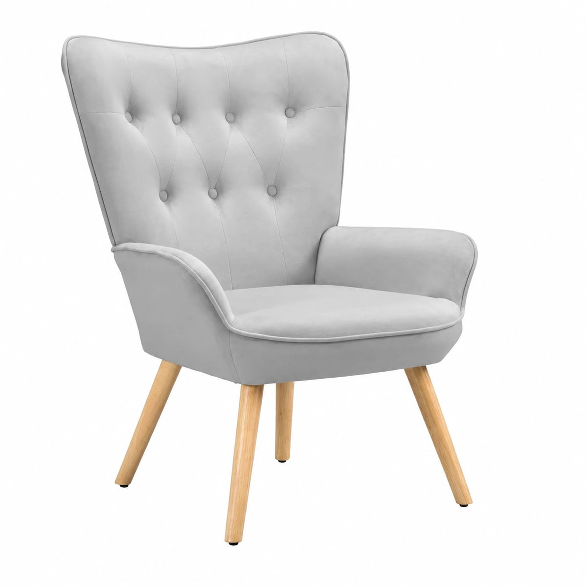 Poltrona Lounge con Pouf in Velluto, Design Moderno Grigio con Braccioli Alti