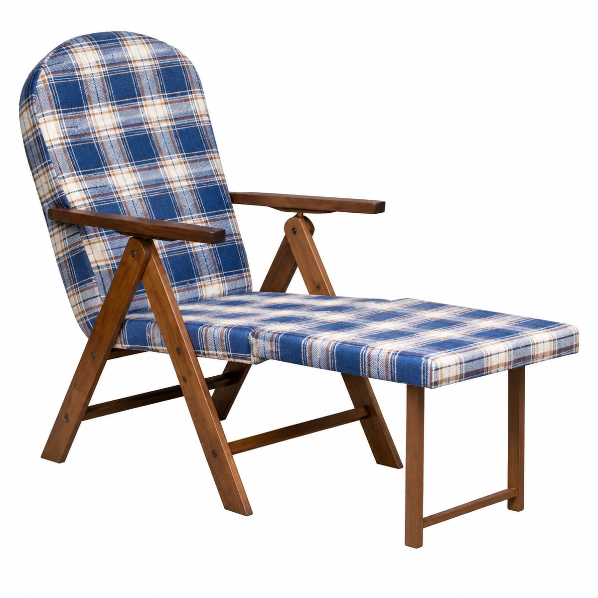 Sedia Sdraio Regolabile Amalfi Blu in Legno, Imbottita, 4 Posizioni, 105 cm