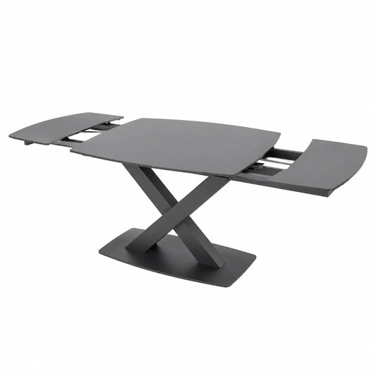 Tavolo Allungabile 120-180 cm in Gres Effetto Marmo con Struttura in Ferro Grigio Opaco