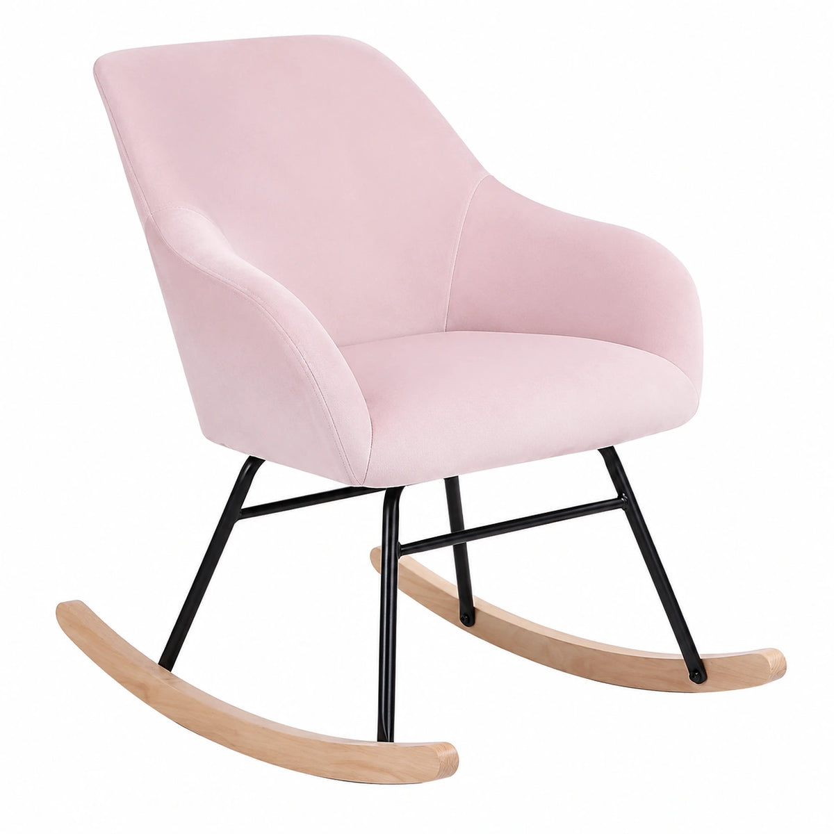 Poltrona a Dondolo Relax in Tessuto con Struttura in Legno e Base Dondolante in Metallo, Design Scandinavo, 60x78x78 cm, Colore Rosa