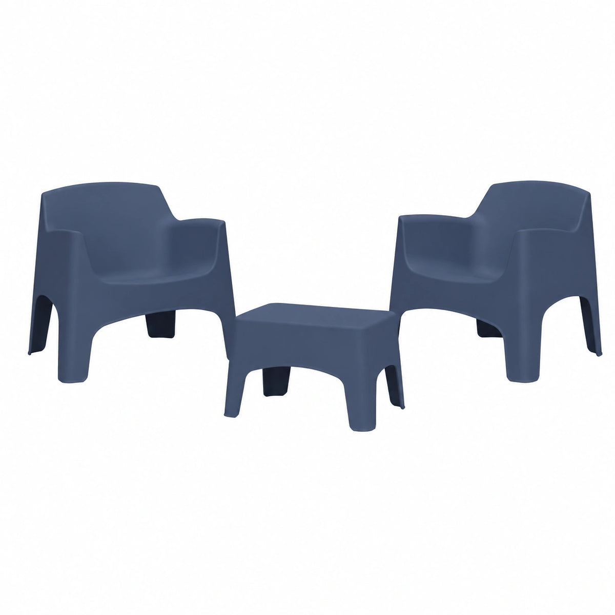 Set da Giardino IBIZA: 2 Sedie Impilabili e Tavolino in Polipropilene, Design Moderno - Blu, Made in Italy