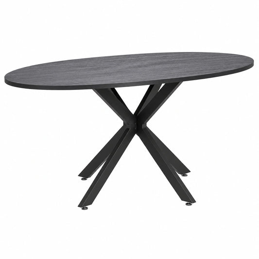 FRANKYSTAR Marui Tavolo Ovale in Legno e Metallo con Base Centrale Kiso 180x100 cm - Finitura Nera