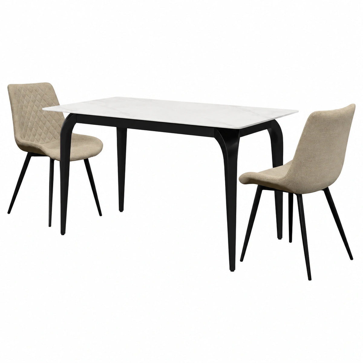 Tavolo Evelin in Ceramica Bianca con Gambe Nere in Metallo per Cucina e Salotto, 140x80x76 cm
