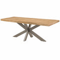 Tavolo da pranzo in legno di mango verniciato beige con gambe incrociate argento 180x90