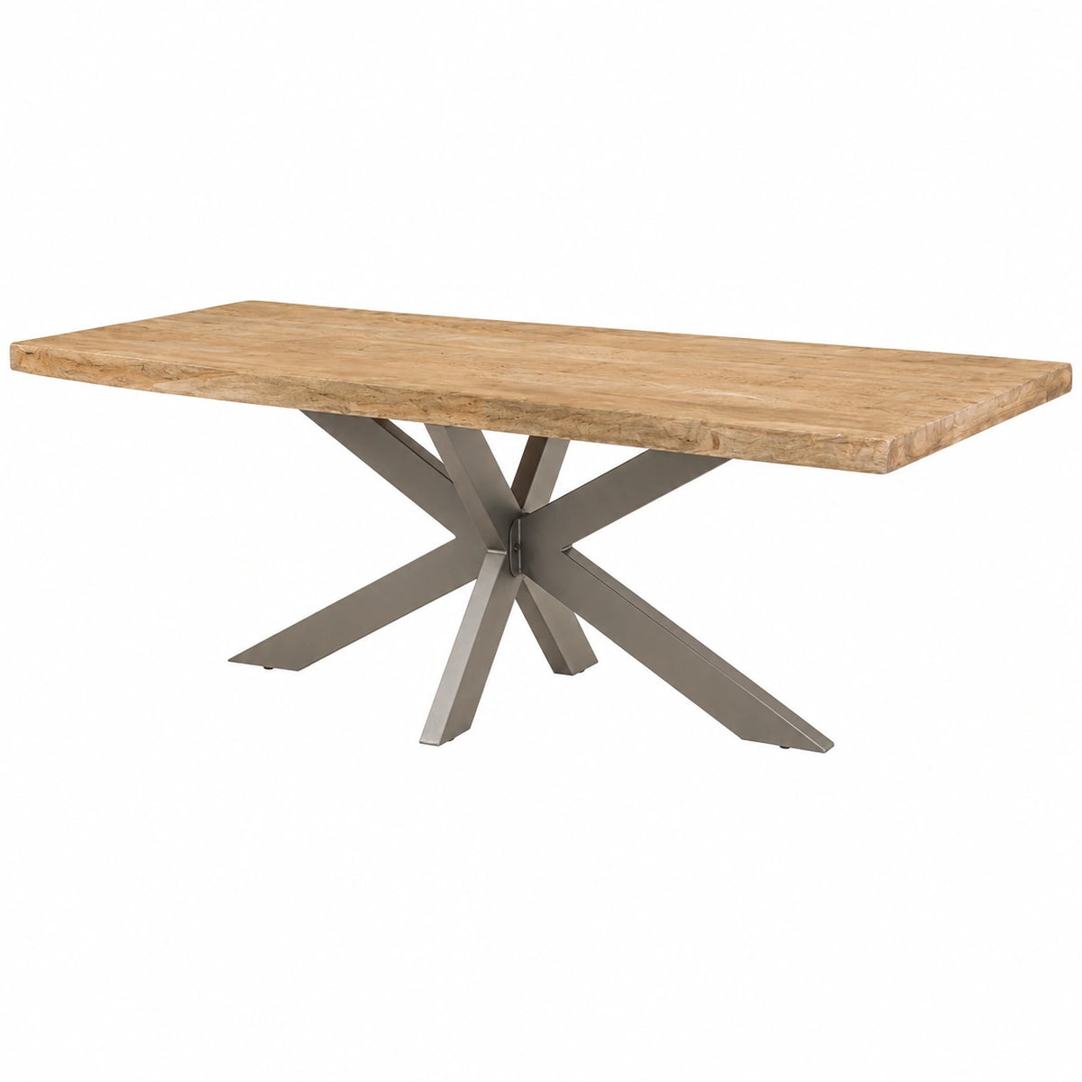 Tavolo da pranzo in legno di mango verniciato beige con gambe incrociate argento 180x90