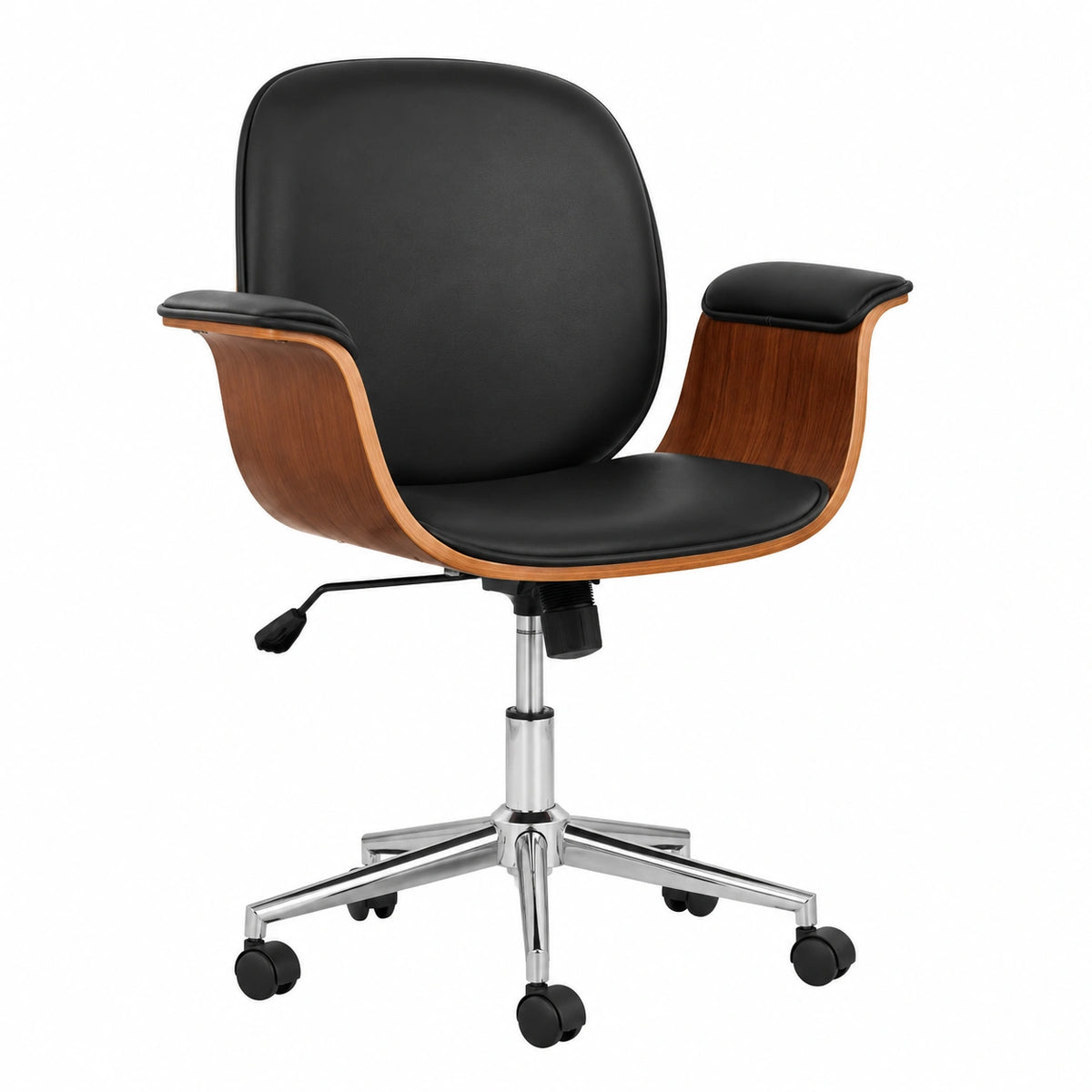 Poltrona Girevole in Legno Curvato con Rivestimento in Similpelle