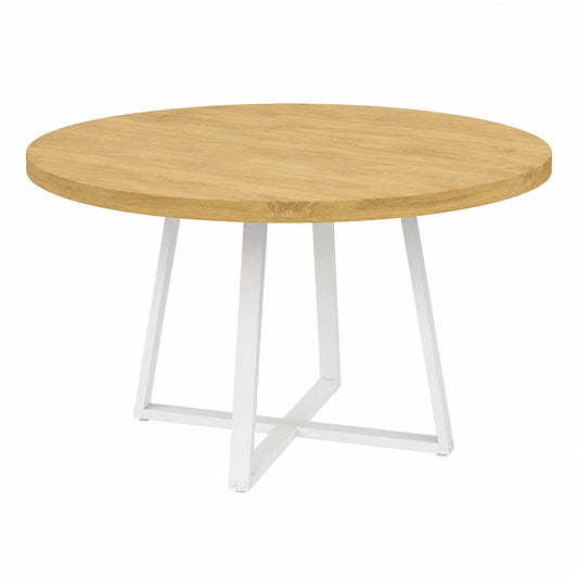 Tavolo da Pranzo Allungabile SELMA Rotondo per 4-8 Persone, Legno e Bianco, 110-150 cm