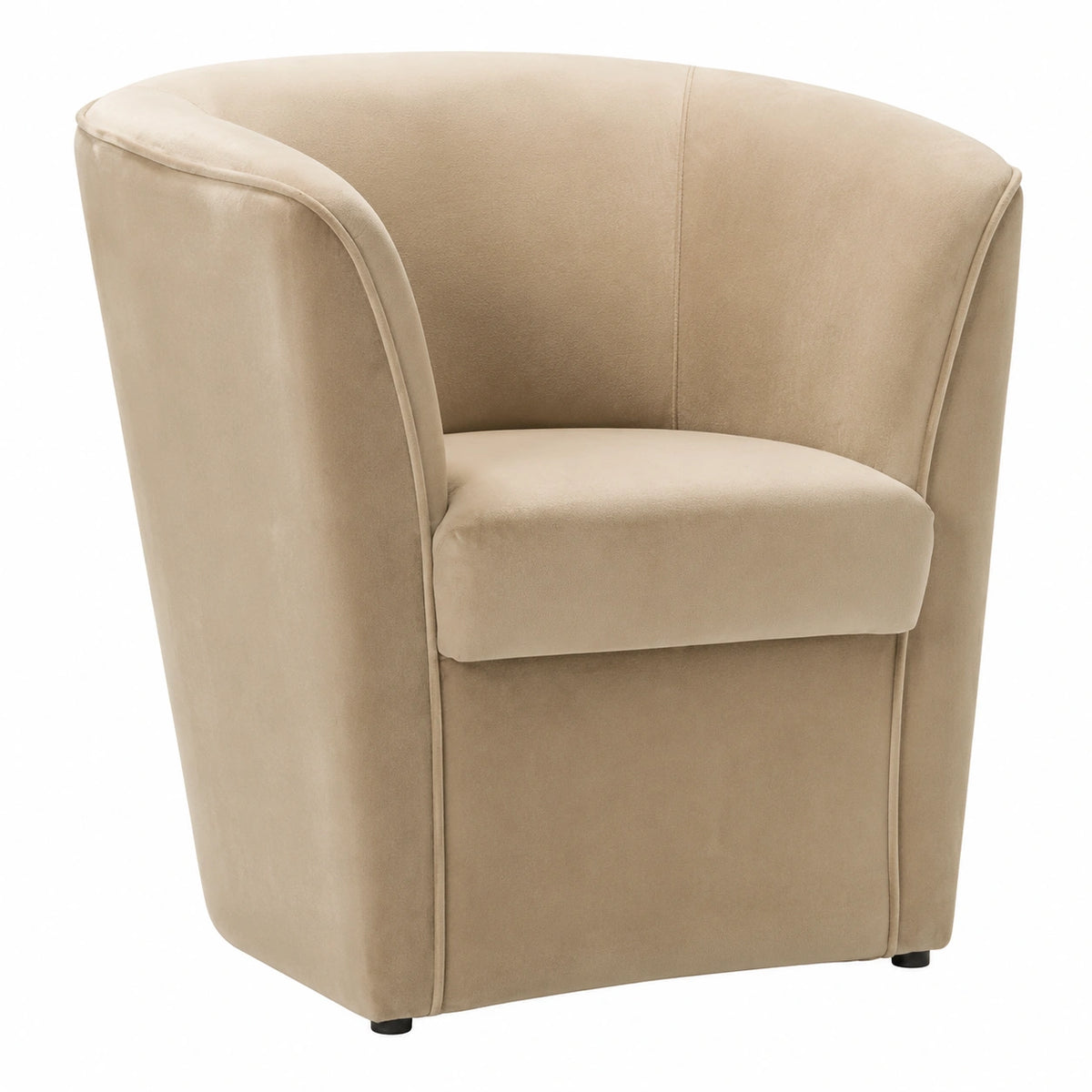 Poltrona Imbottita in Velluto con Struttura in Legno per Soggiorno o Camera da Letto, Beige